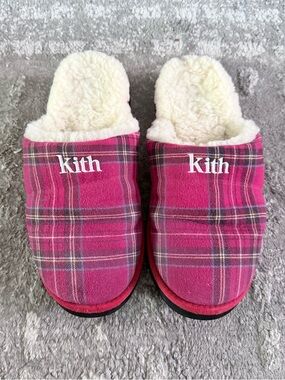 Kith Pink Plaid Sherpa-Lined Slip-On Slippers
